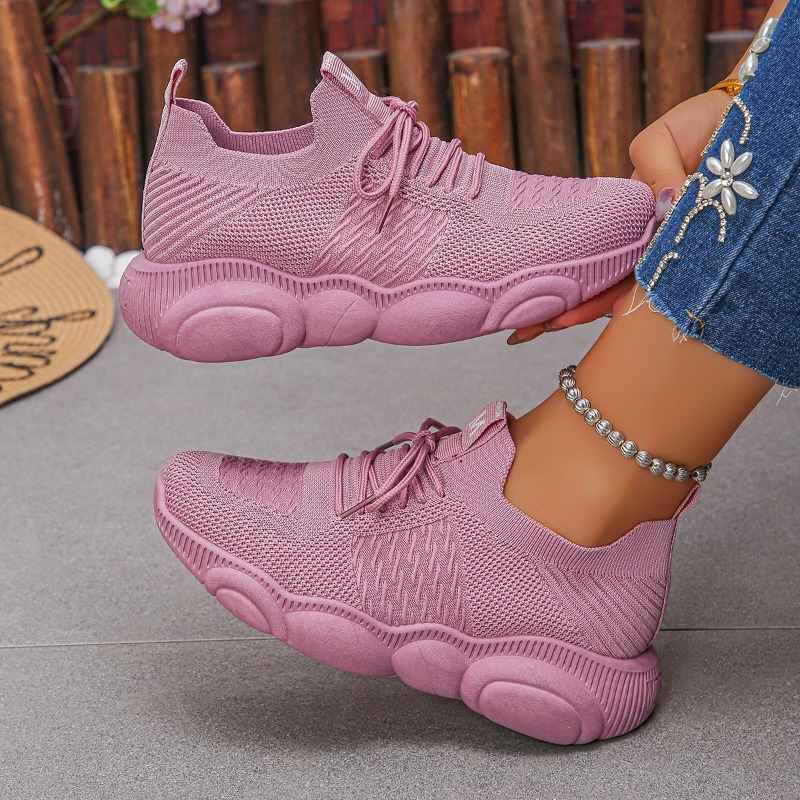 Knit Fabric Lace Up Sneakers - Sneakers da Donna Nuove Mocassini Trendy