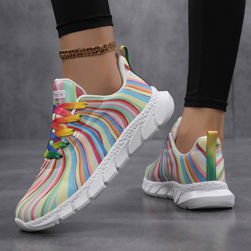 Sneakers da donna a righe arco - Knit Fabric Lace Up Sneakers recensione e prezzo